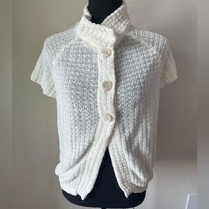 Eleventy 100% Linen White Knit Top Cardigan Sz L Short Sleeve Made in Italy